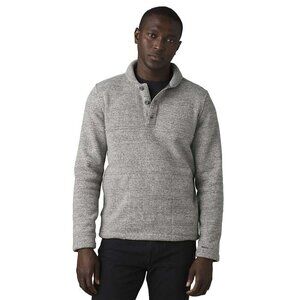 Men's PrAna Pullover Sweater Polartech Fleece Henley Small Light Grey Heather